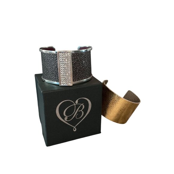 Brighton Silver  Crystal Embellished Leather Cuff Bracelet Interchangeable Bands - Picture 1 of 6